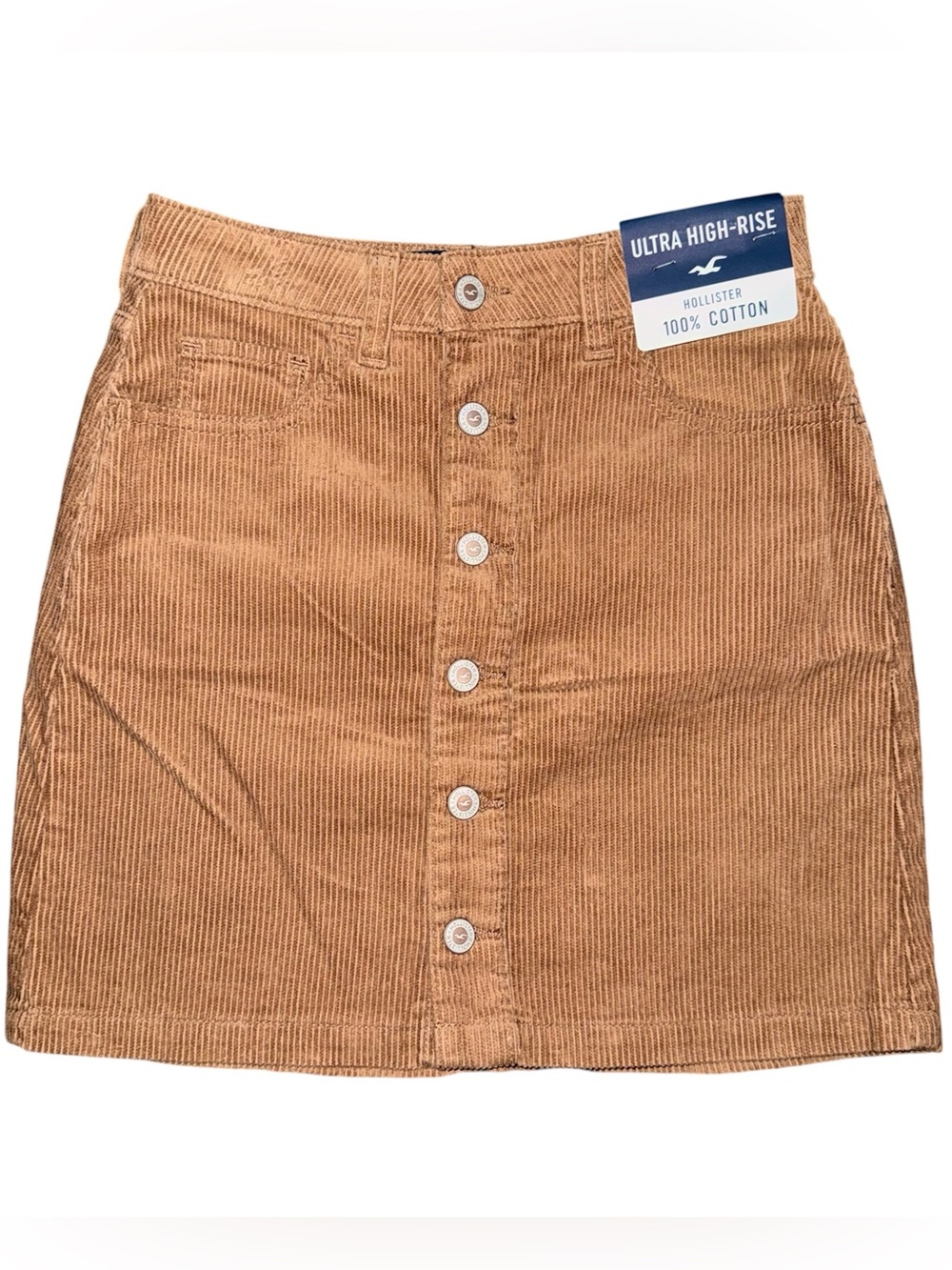 Hollister Ultra High Rise Mini Skirt NWT Brown Corduroy Button Front 1 / 25 y2k